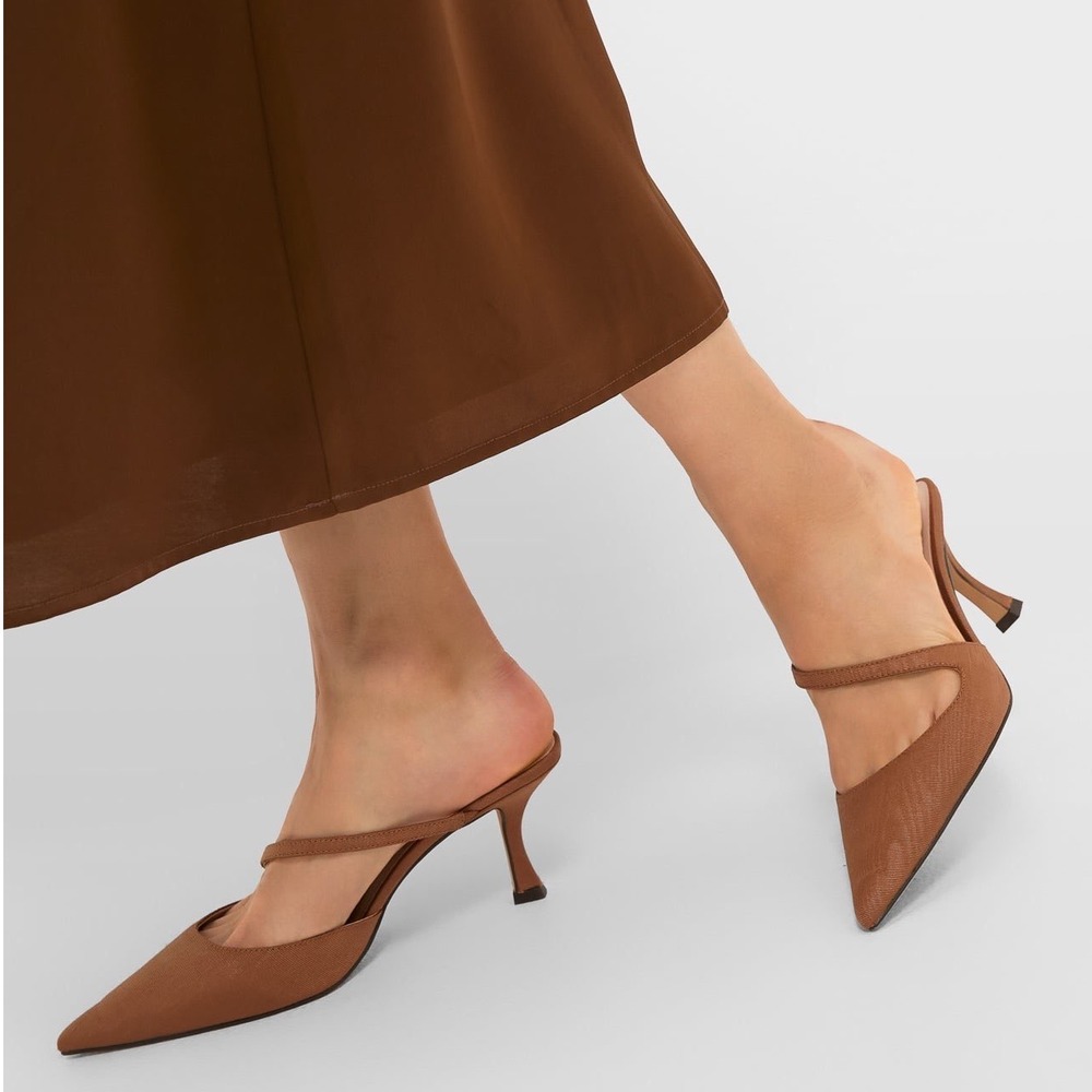 Tuckernuck Chestnut Moire Mimi Heels Pointed Toe Mules Kitten Heel - 6